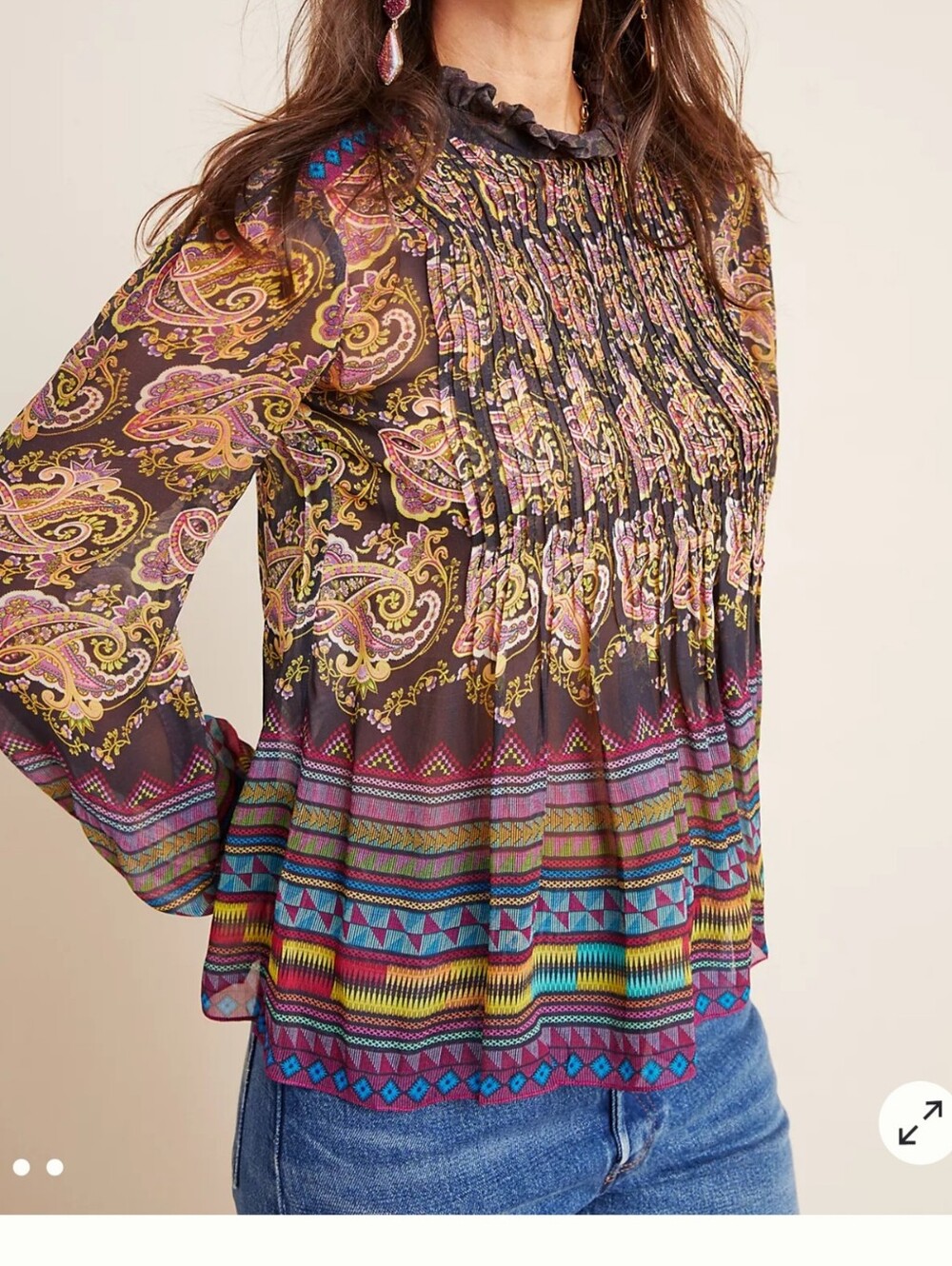 Anthropologie Silky Pleated Paisley Women’s Shirt - Multicolor
